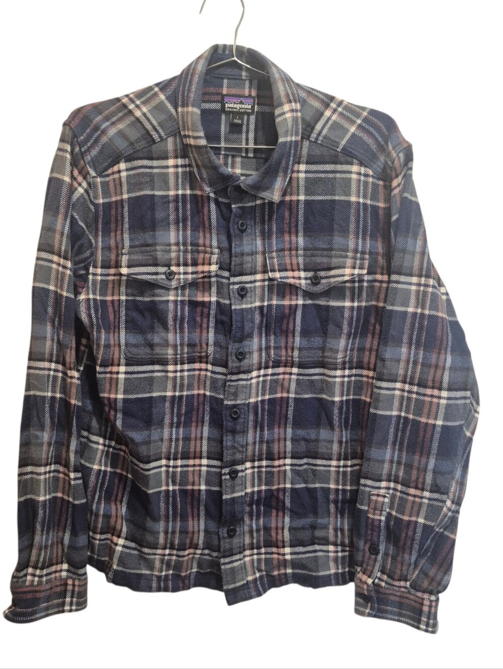 Patagonia Fjord Flannel Men's Size Large Blue Plaid Organic Cotton Button Front